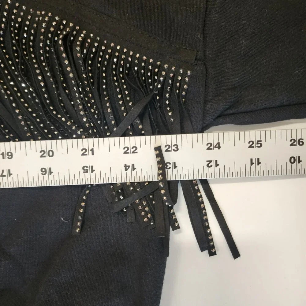 VERO MODA Kaidyn Rhinestone Fringe Pullover Sweatshirt In Black Size S NWT - Picture 10 of 11